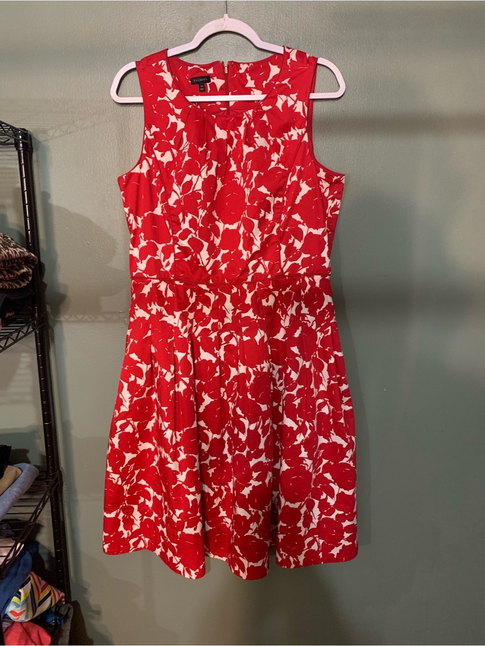 Talbots Red and White Floral Sleeveless A‑Line Dress PITT TO PIT 20, LENGTH 41